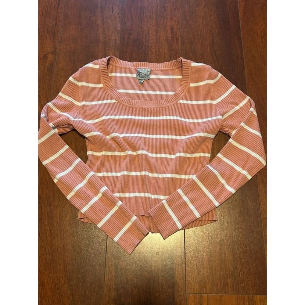Wide neckline striped long sleeve